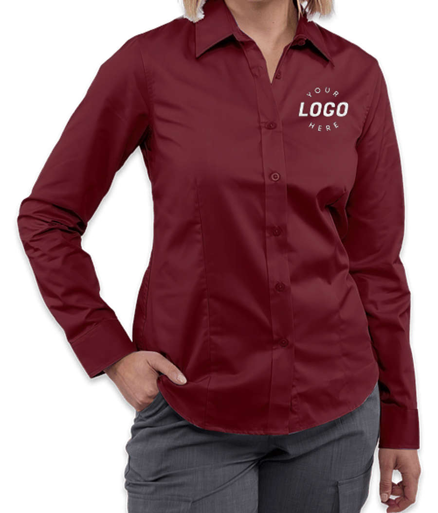 Elevate Women's Wilshire Twill Long Sleeve Dress Shirt in Maroon