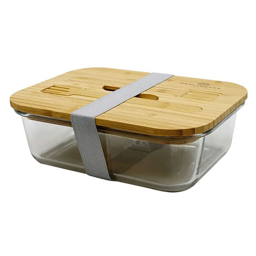 Laser Engraved Chow Bella Glass Bento Box in Natural with Clear