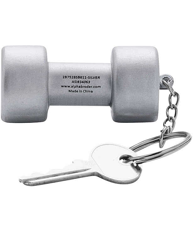 Silver Dumbbell Stress Reliever Keychain