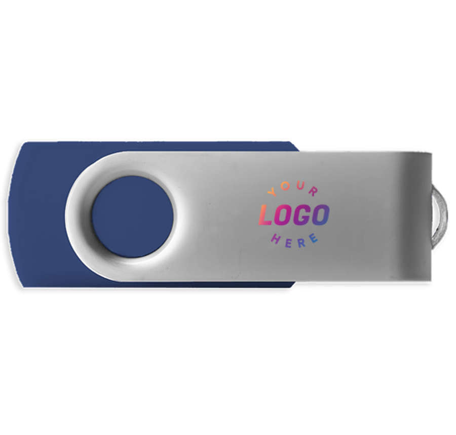 Full Color Silver Swivel USB Flash Drive 32GB in Navy Blue