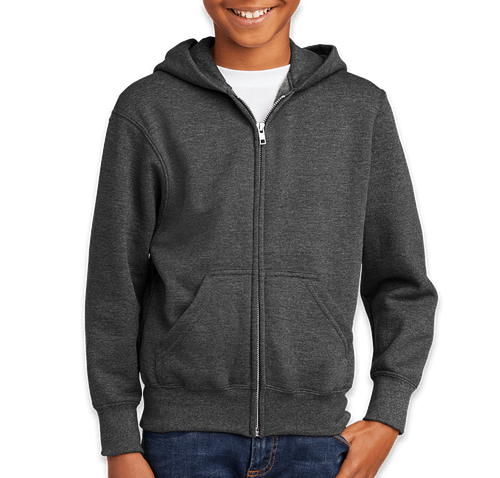 Port & Company Youth Core Zip Hoodie in Dark Heather Grey