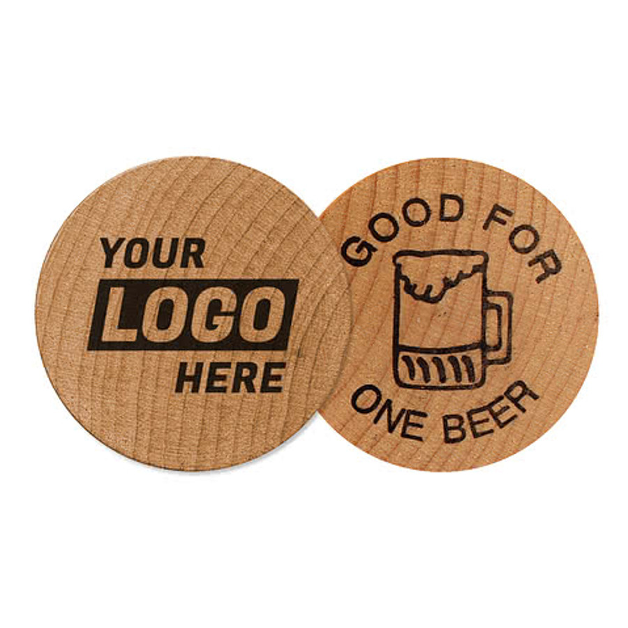 Good for One Beer Wooden Nickel in Wood
