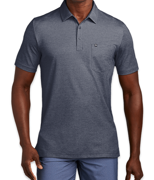 TravisMathew Oceanside Heather Performance Pocket Polo - Printed in Blue Nights Heather