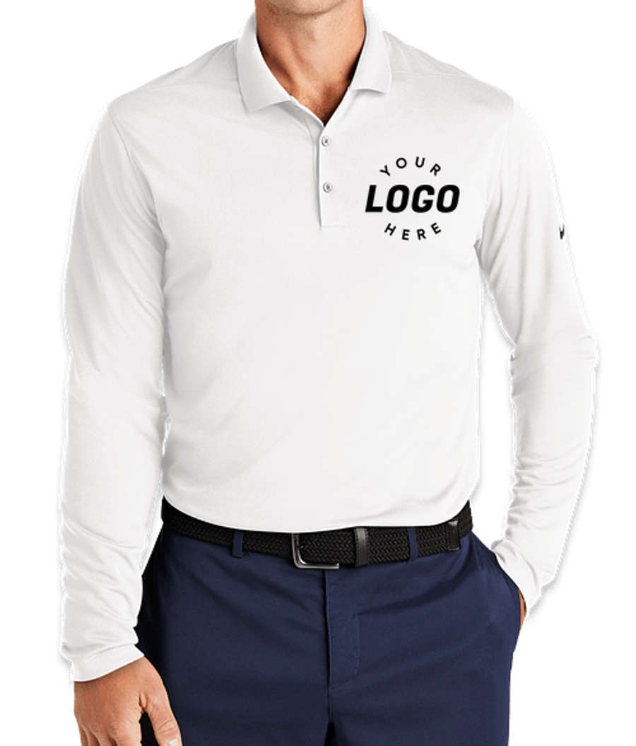 Nike Dri‑FIT Micro Pique Long Sleeve Performance Polo 2.0 - Printed in White
