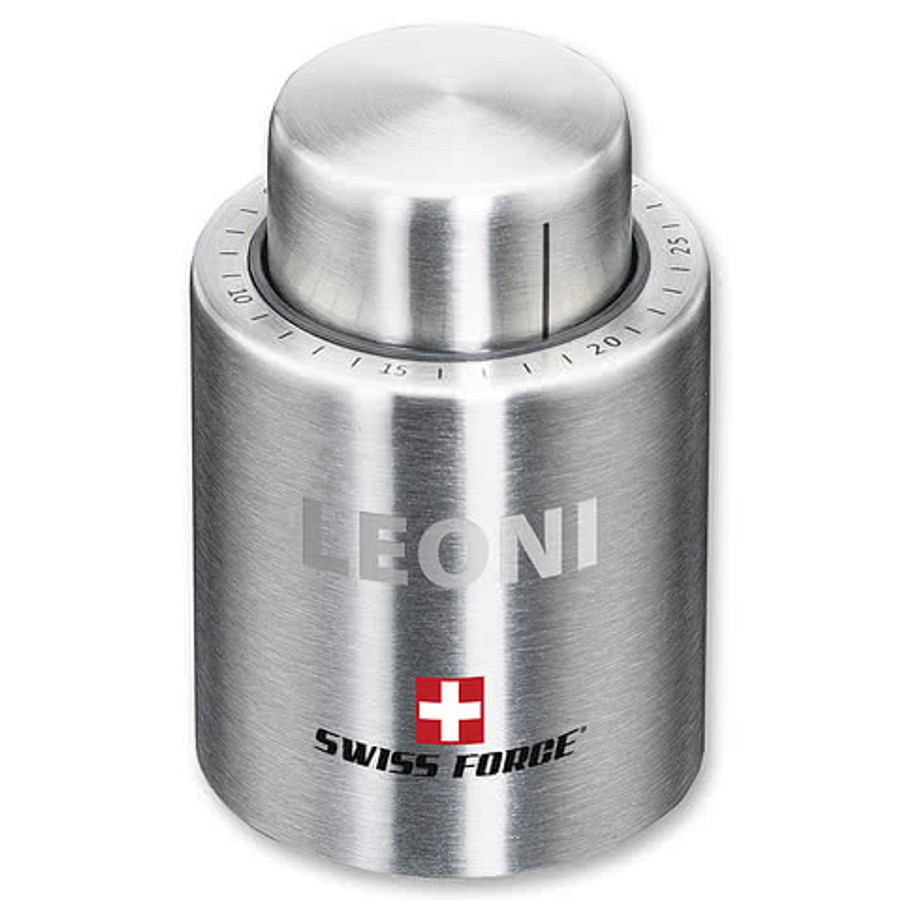 Laser Engraved Swiss Force Stainless Steel Wine Stopper in Silver