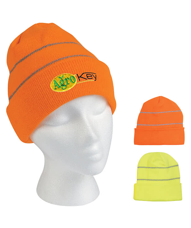 Knit Cuff Beanie With Reflective Stripes