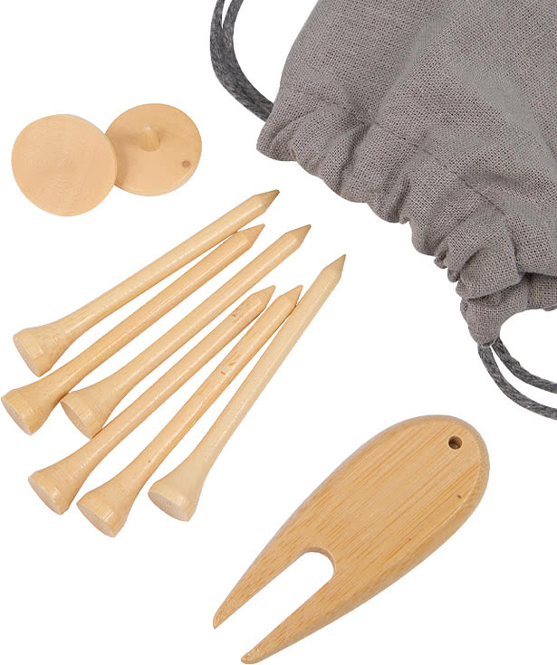 Bamboo Golf Tee Set with Recycled Pouch