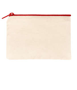 Small Natural Canvas Pouch with Colored Zipper - Color: Natural / Red