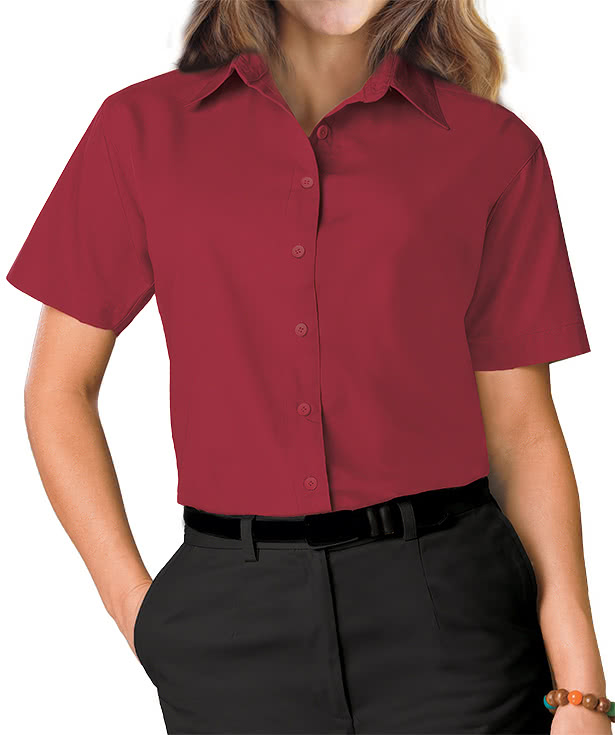 Blue Generation Women's Value Short Sleeve Poplin Dress Shirt - Embroidered