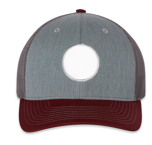 Richardson Snapback Trucker Hat - Circle Patch - Embroidered in Heather Grey / Charcoal / Maroon