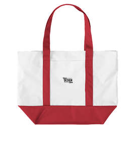 Embroidered Large Poly Zippered Boat Tote Bag - Color: White / Red