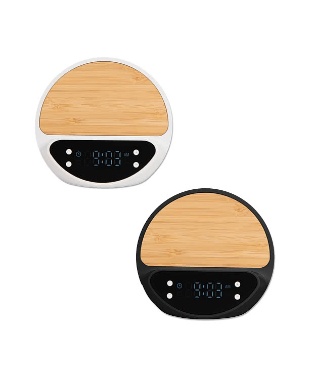 Laser Engraved 10W Bamboo Wireless Charger and Digital Clock