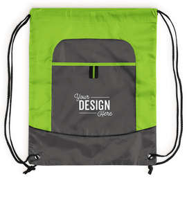 Port Authority Pocket Drawstring Bag - Color: Lime / Deep Smoke
