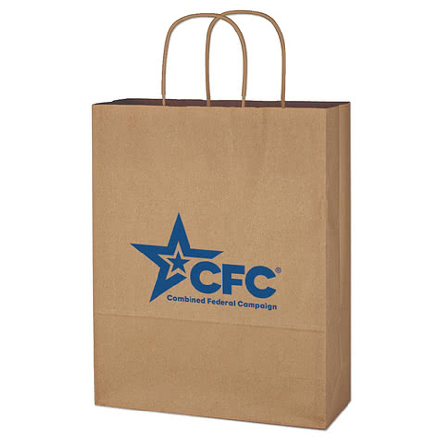 Full Color Medium Brown Kraft Paper Shopper Bag in Natural