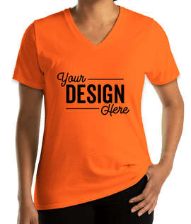 Port & Company Women's Core Cotton V-Neck T-shirt - Color: Neon Orange