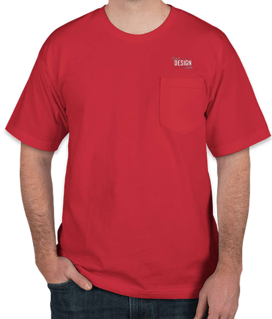 Bayside USA-Made 100% Cotton Pocket T-shirt in Red