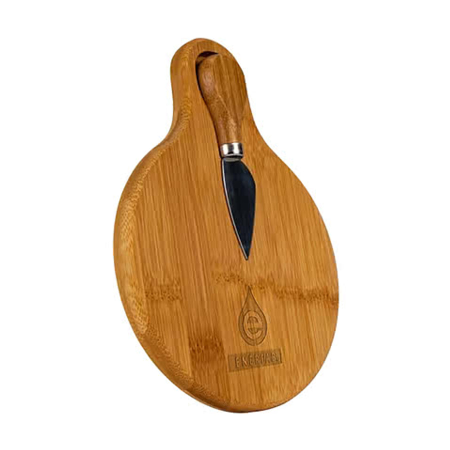 Laser Engraved Small Bamboo Cutting Board with Cheese Knife in Natural