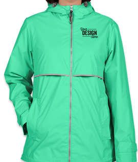 Charles River Women's New Englander Hooded Rain Jacket - Color: Mint / Reflective
