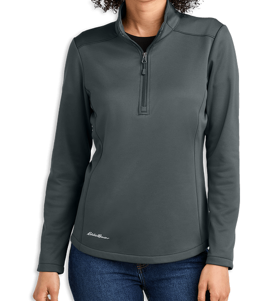 Eddie Bauer Women's Smooth Mid Layer Half Zip Fleece Pullover - Embroidered in Iron Gate