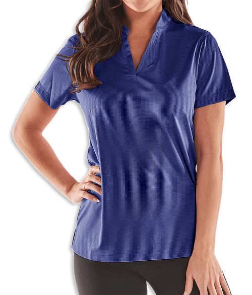 Storm Creek Women's Optimist Microstripe Performance Polo - Printed in Navy Blue