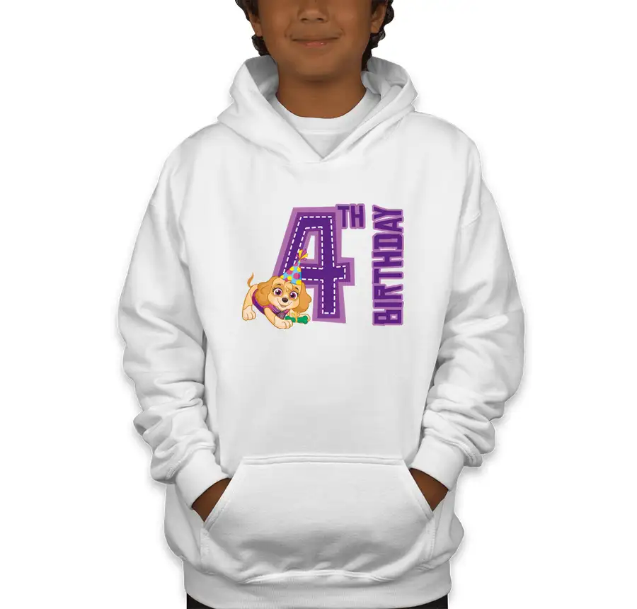 Paw Patrol - Birthday Skye - 4th Birthday - Gildan Youth Midweight 50/50 Pullover Hoodie