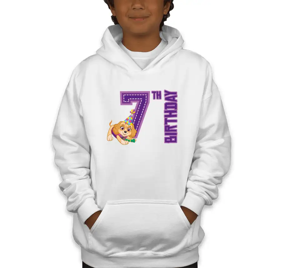 Paw Patrol - Birthday Skye - 7th Birthday - Gildan Youth Midweight 50/50 Pullover Hoodie