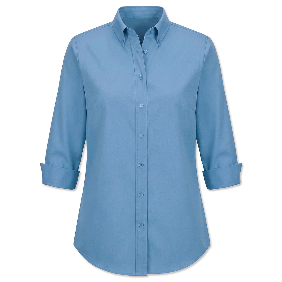 Blue Generation Women’s Studio Poplin 3/4 Sleeve Swing Shirt - Embroidered