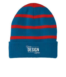 Sport-Tek Fleece Lined Striped Cuff Beanie - Color: Sports Blue / True Red
