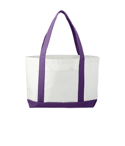 Full Color Large Poly Canvas Tote Bag in White / Purple