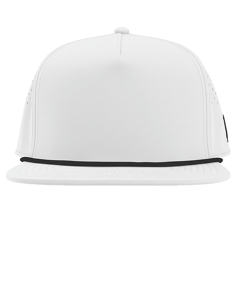 Branded Bills Bare Rope Flat UPF 50+ Performance Baseball Hat in WHITE WITH BLACK