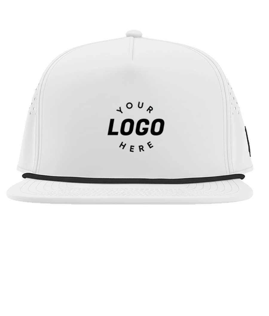 Branded Bills Bare Rope Flat UPF 50+ Performance Baseball Hat in WHITE WITH BLACK
