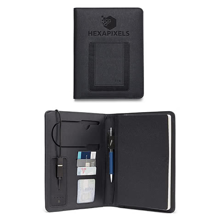 Debossed Leeman Roma Padfolio with Refillable Notebook & Wireless Charger