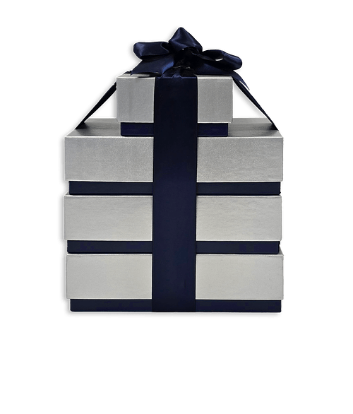 Maple Ridge Farms Silver & Navy Tower of Treats Gift Set in Navy