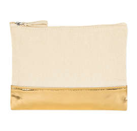 Cotton Cosmetic Bag with Metallic Accent - Color: Natural / Gold