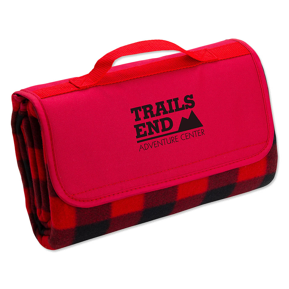 Full Color Plaid Barrel Fleece Roll-Up Picnic Blanket