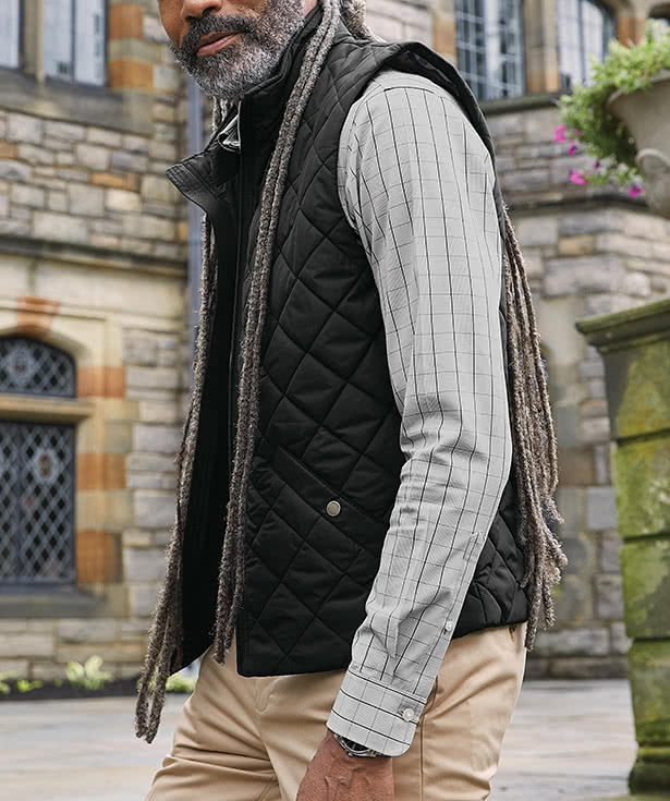 Brooks Brothers Quilted Soft Shell Vest - Faux Leather Patch