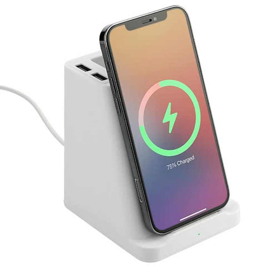 Wireless Charger Pen Holder with Dual Outputs in White