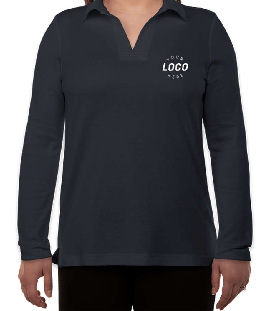 Devon & Jones Women's CrownLux Long Sleeve Performance Polo in Navy