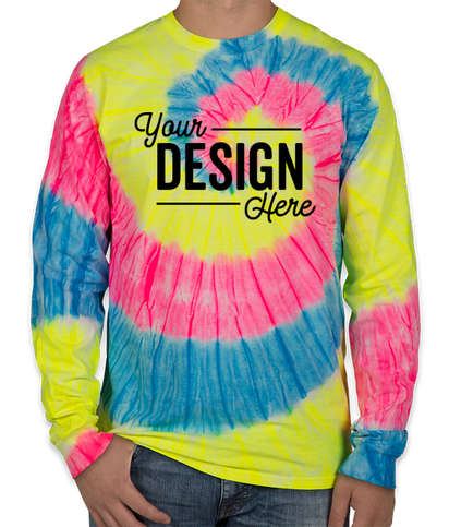 Port & Company Tie-Dye Long Sleeve T-shirt - Neon Rainbow