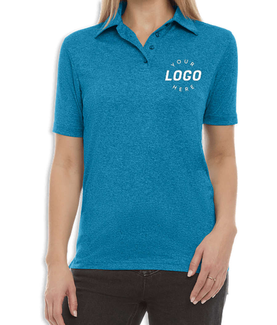 Blue Generation Women's BLU-X-DRI Heathered Performance Polo - Printed in Heather Turquoise