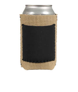 Full Color Burlap Can Cooler with Neoprene Pocket - Color: Black