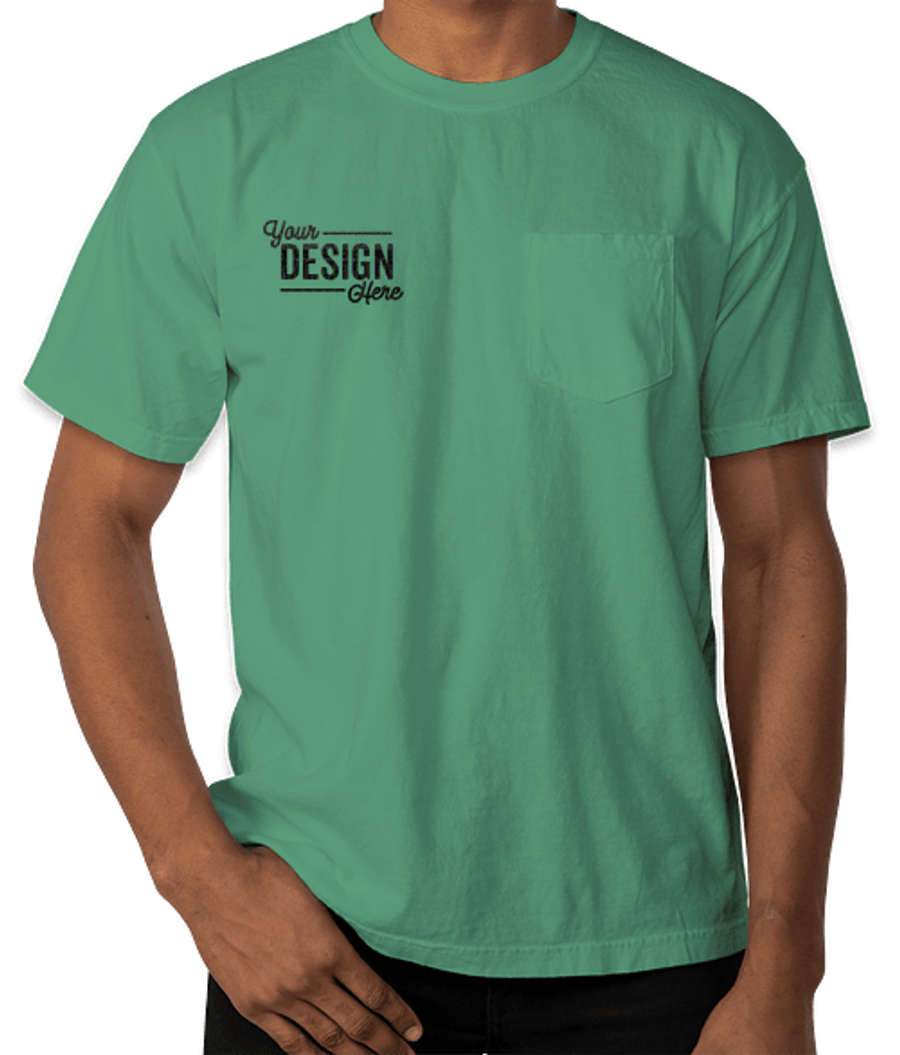 Comfort Colors 100% Cotton Pocket T-shirt - Embroidered in Island Green