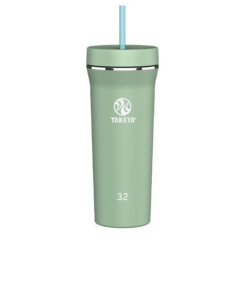 Takeya Laser Engraved 32 oz. Stainless Steel Insulated Tumbler with Straw in Cucumber