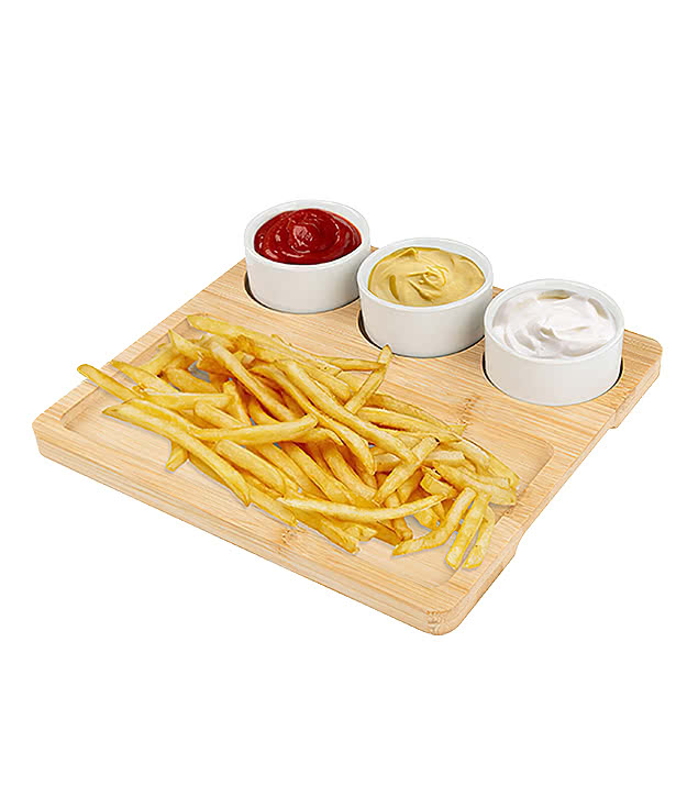 Laser Engraved Bamboo Serving Tray with Ceramic Bowls