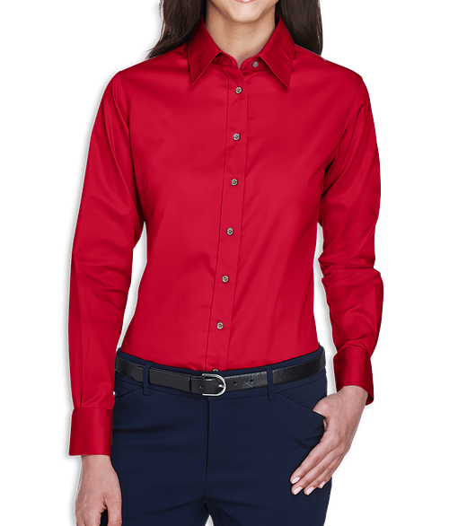 Harriton Women's Easy Blend Long Sleeve Twill Dress Shirt in Red