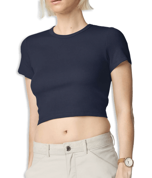 American Apparel Women's Baby Rib Heavyweight Cotton Cropped T-shirt in Navy