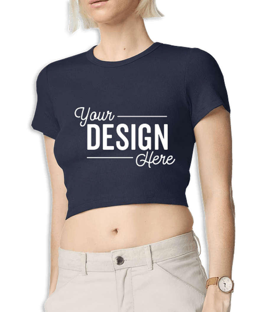 American Apparel Women's Baby Rib Heavyweight Cotton Cropped T-shirt in Navy