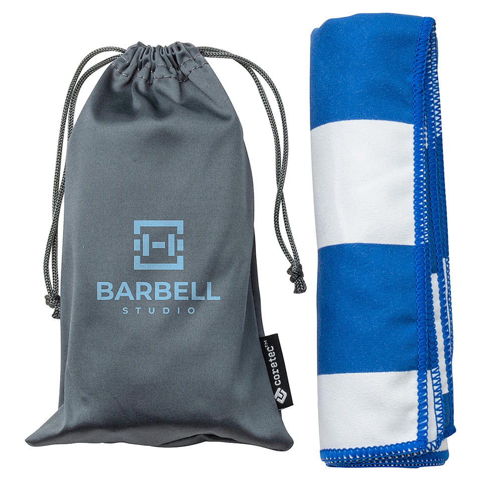 Fairway Striped Microfiber Sports Towel with Carrying Pouch