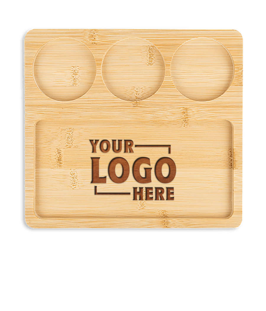 Laser Engraved Bamboo Serving Tray with Ceramic Bowls in Natural