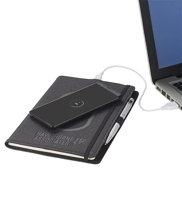 Debossed Walton Wireless Charging Hard Cover Notebook